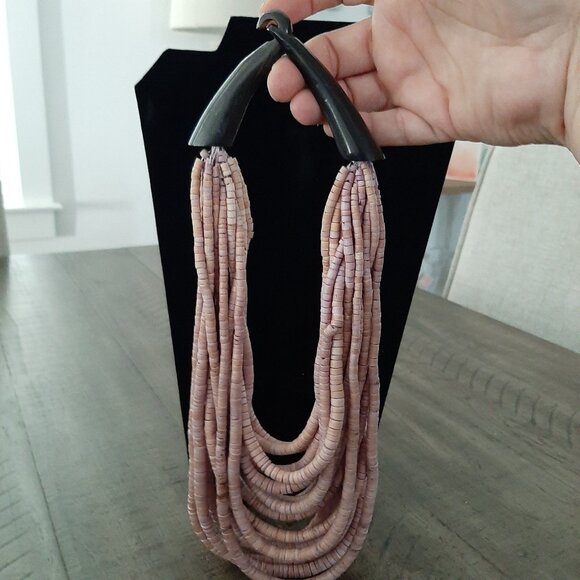 Gerda Lynggaard Monies Multistrand17 strand Muted Pink Bead Black Horn Necklace - Picture 2 of 5